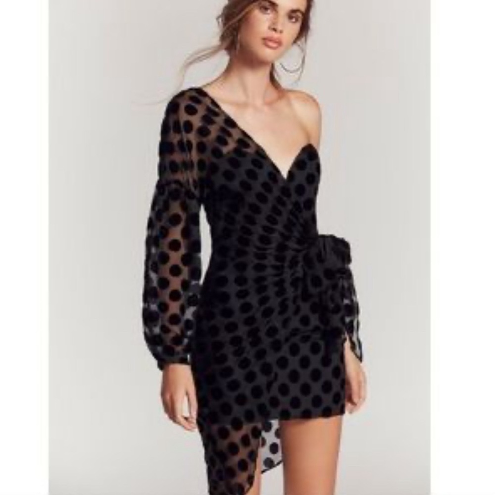 Black ISLA dress from Free People with sheer polka dot fabric.